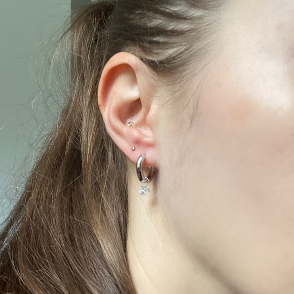 24k white gold filled Herkimer Diamond Huggies - Picture 7 of 7